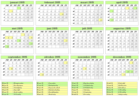 kalender 2015 met weeknummers en feestdagen archidev weekkalender 2015