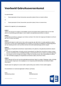 Voorbeeld Gebruiksovereenkomst, bekijk en download het voorbeeld