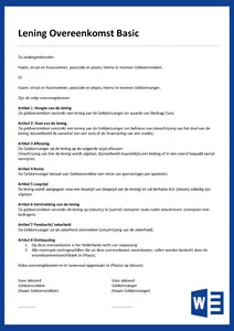 Lening overeenkomst, voorbeelden en tips voor een goede lening overeenkomst.