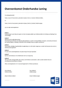 Overeenkomst Onderhandse Lening, bekijk en download de voorbeeld contracten