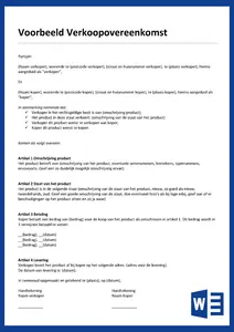 Voorbeeld Verkoopovereenkomst , bekijk en download het voorbeeld. 