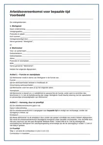 Voorbeeld arbeidsovereenkomst bepaalde tijd, gratis in Word. Met uitleg over ketenregeling, aanzegplicht en proeftijd volgens de wet van 2026.