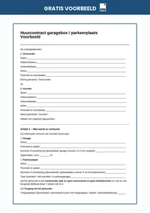 Huurcontract garagebox parkeerplaats : gratis voorbeeld in Word. Voor onbepaalde of bepaalde tijd, met indexering en boetebeding. Direct downloaden.