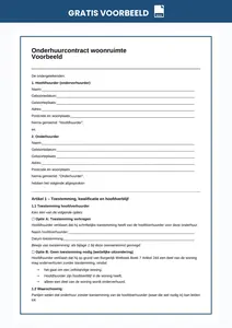 Onderhuurcontract woonruimte : gratis voorbeeld in Word. Voor zelfstandige woning of kamer, met of zonder toestemming hoofdverhuurder. Direct downloaden.
