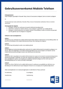 Addendum arbeidsovereenkomst overeenkomst mobiele telefoon