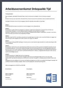 Download voorbeeld arbeidsovereenkomst onbepaalde tijd