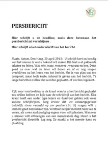 Een voorbeeld persbericht, voor wanneer u een nieuwsbericht in de krant wilt laten plaatsen. 