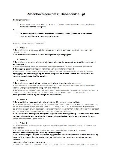 Arbeidsovereenkomst Onbepaalde tijd