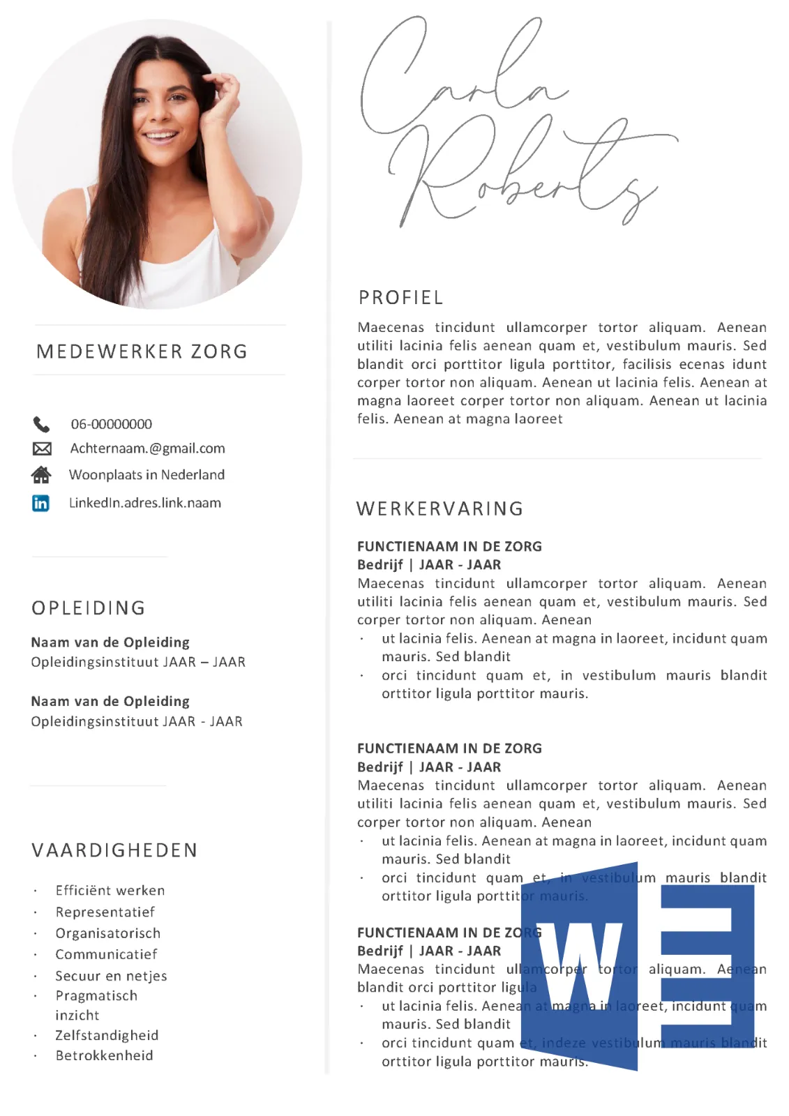 CV Voorbeeld Zorg Gratis Templates