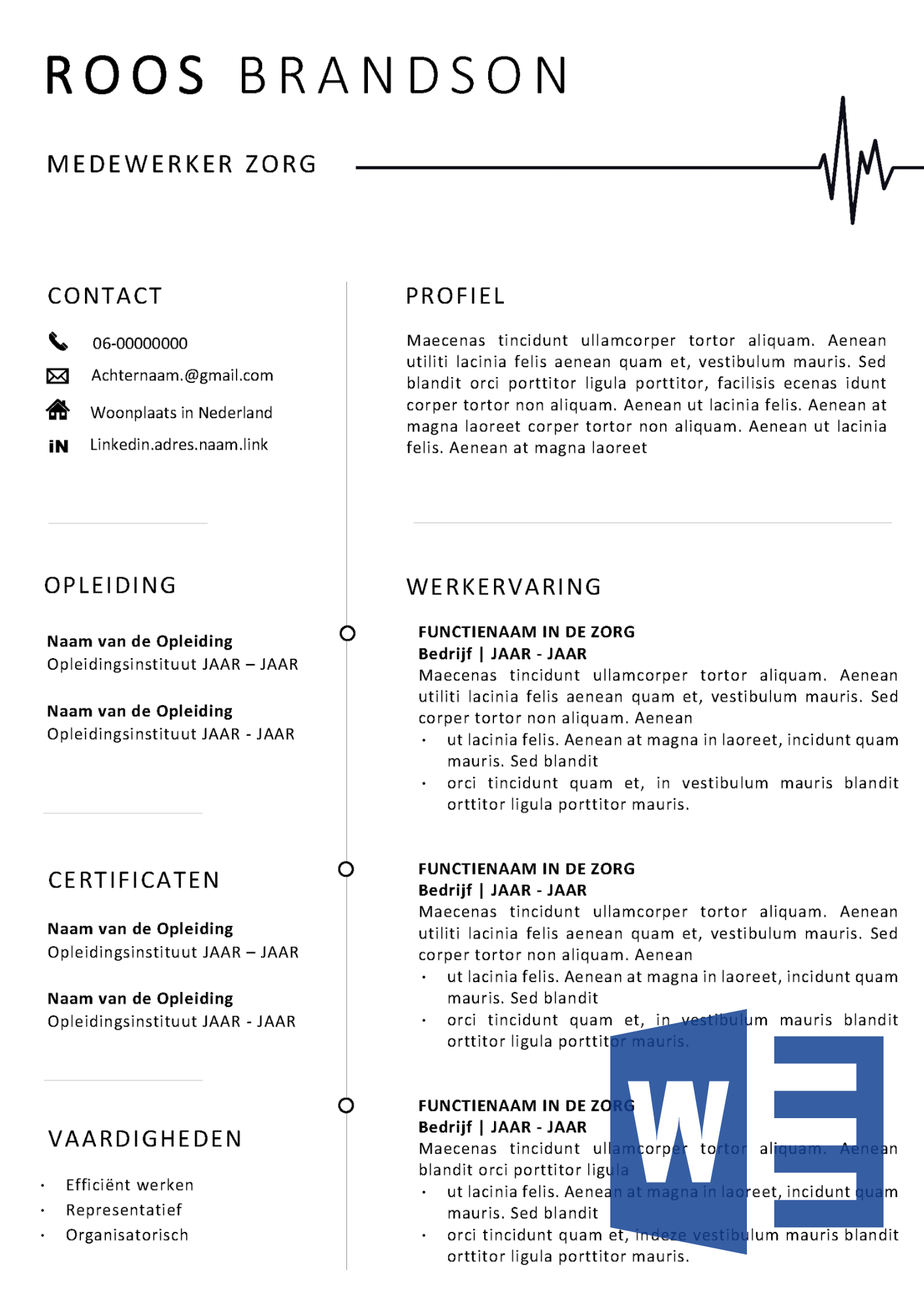 CV Voorbeeld Zorg Gratis Templates