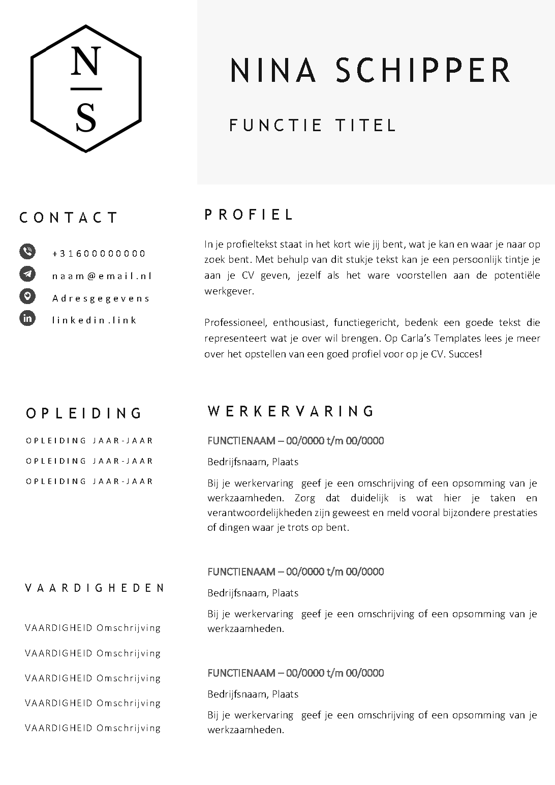 Gratis cv template 4 word | 100% gratis voorbeeld cv templates in Microsoft Word | Maak je CV in een handomdraai | eenvoudig en snel te bewerken