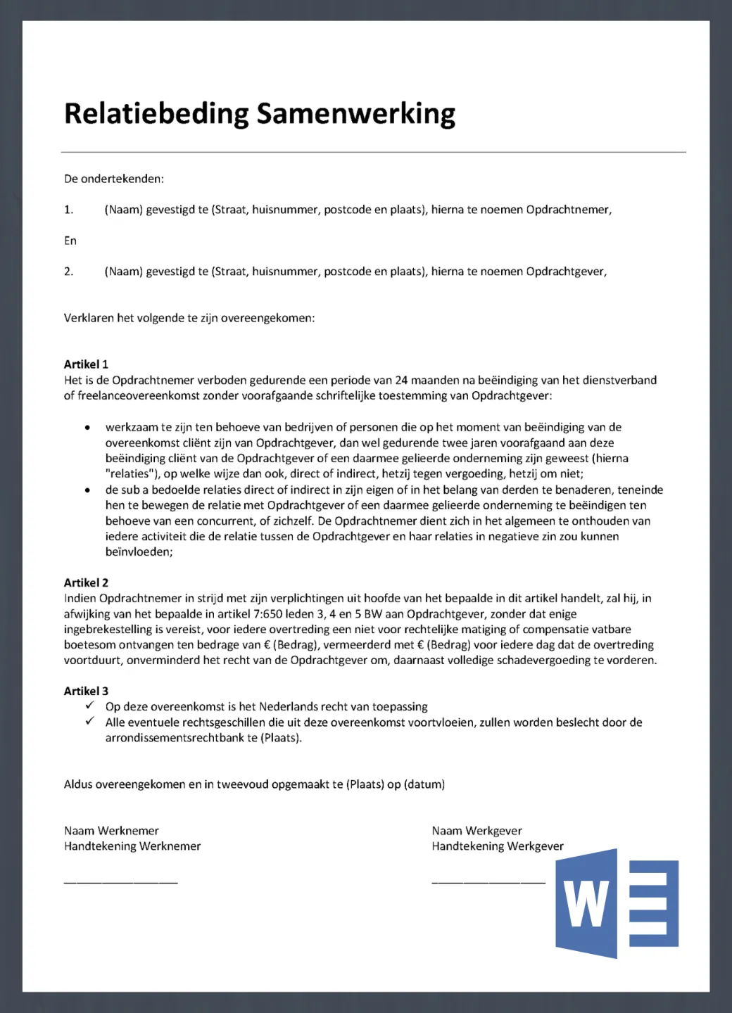 Informatie over een relatiebeding en 3 voorbeelden