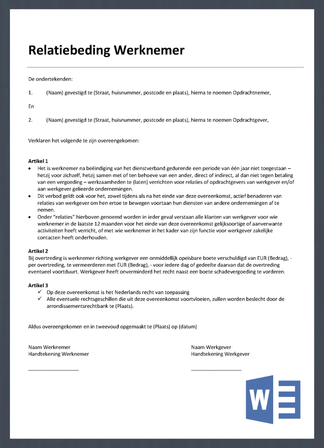 Voorbeeld-Relatiebeding-Werknemer
