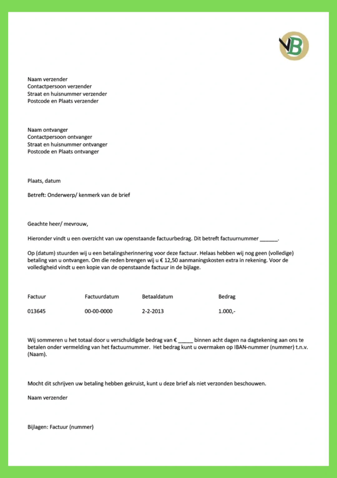 Aanmaning - Gratis Professi0onele Voorbeeld Templates