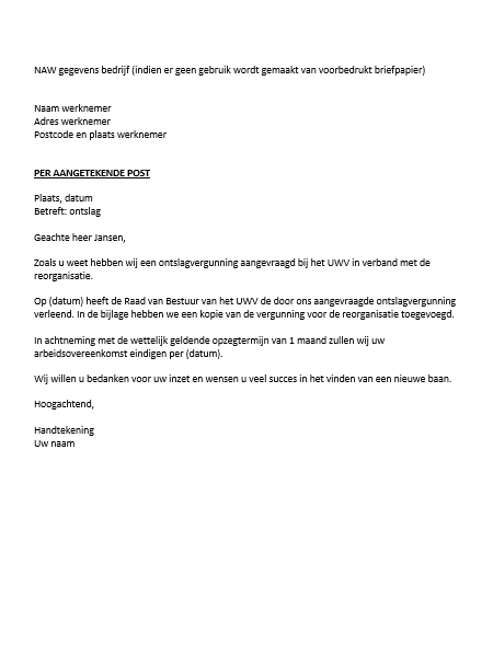 Ontslagbrief werkgever aangetekend voorbeeld