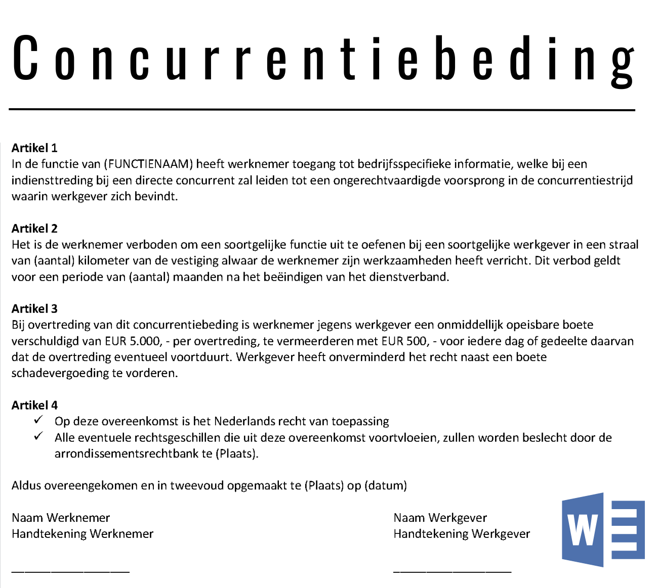 Voorbeeld Concurrentiebeding