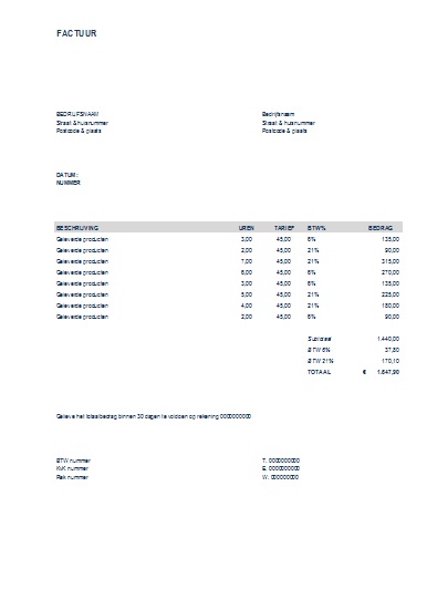 Wonderbaarlijk Factuur Excel AV-99