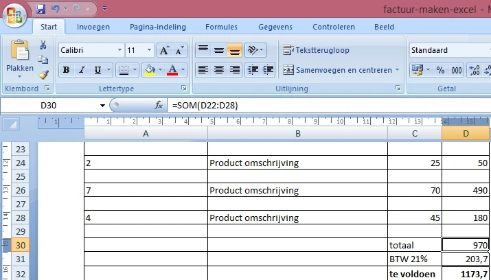 factuur-maken-excel-optellen factuur-maken-excel-optellen