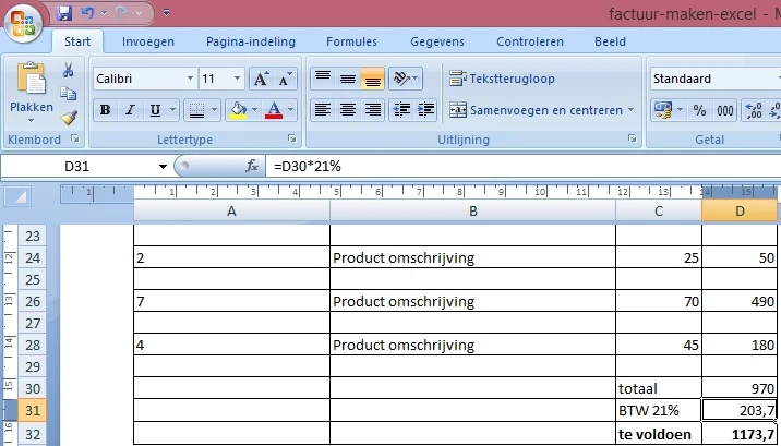 factuur-maken-excel-percentage factuur-maken-excel-percentage