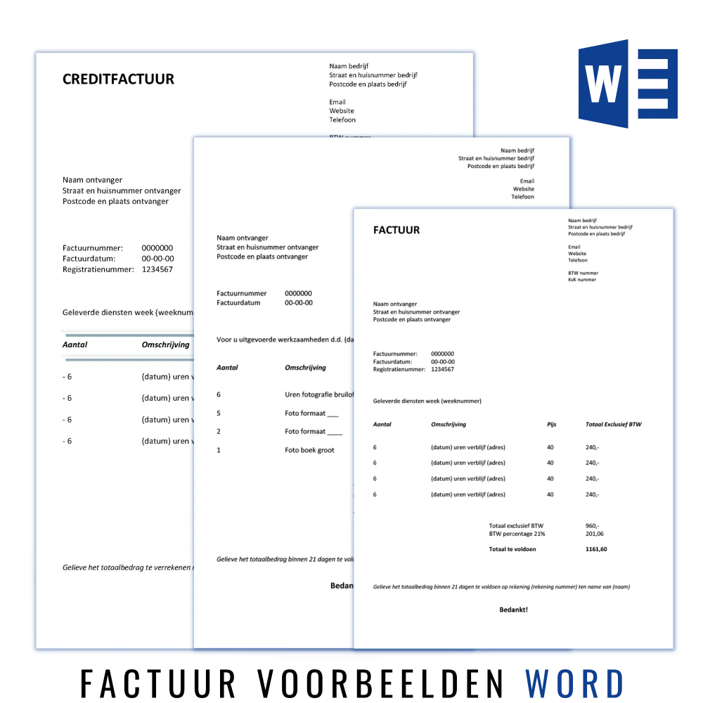 Vliegveld tafel spanning Voorbeeld Factuur Aangenomen Werk - Gratis Template in Excel