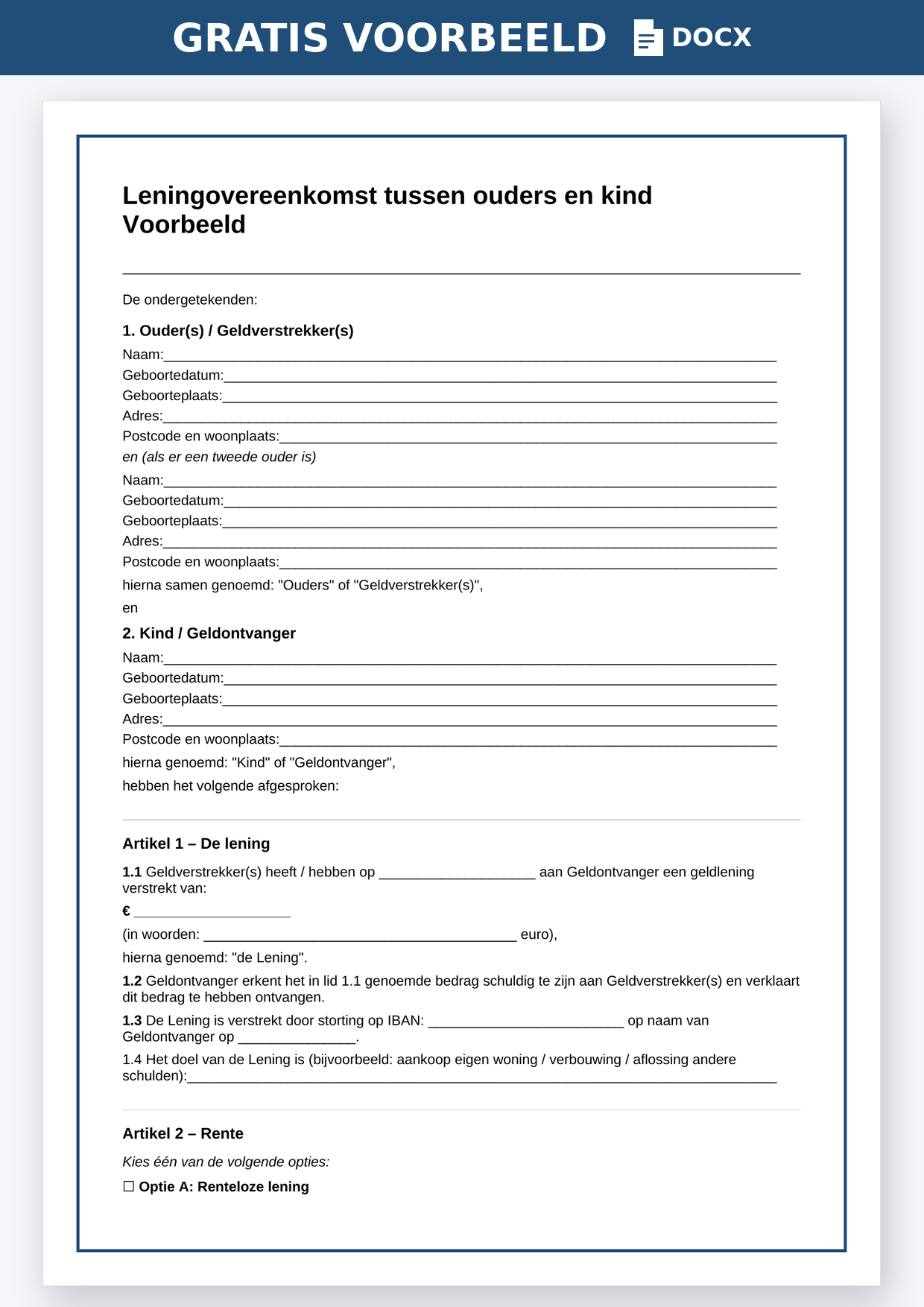 familielening-overeenkomst-ouders-kind-voorbeeld-word