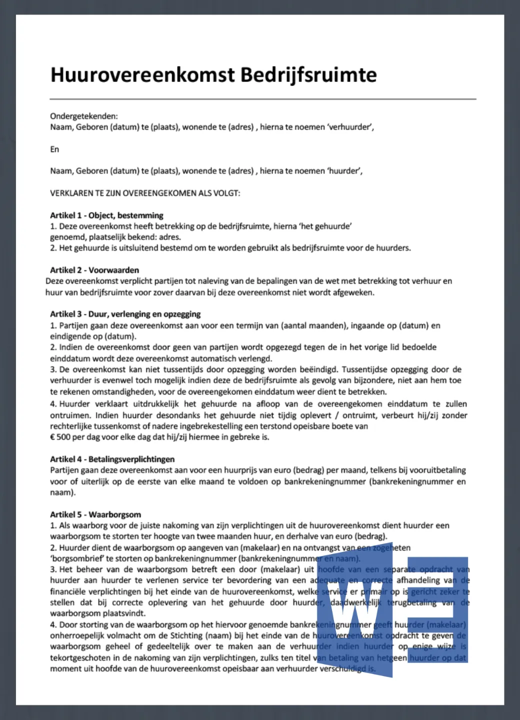 Huurovereenkomst Bedrijfsruimte Voorbeeld 2024 Word vrogue.co