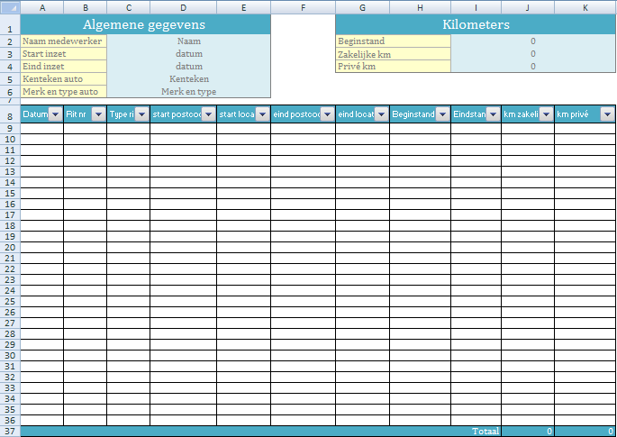 Gratis Template Kilometerregistratie In Excel