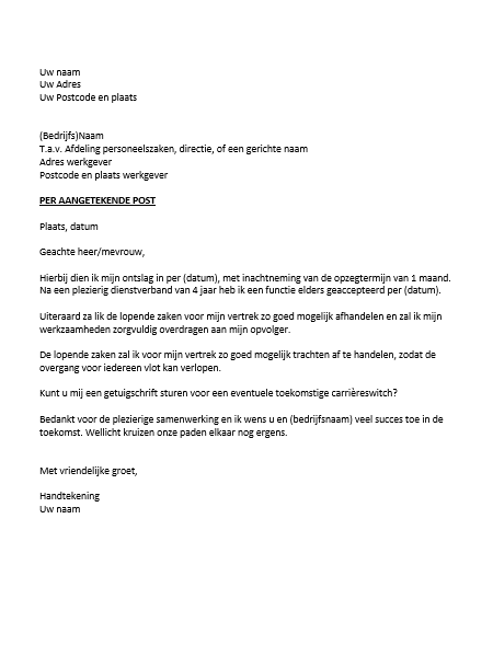 Ontslagbrief Voorbeeld