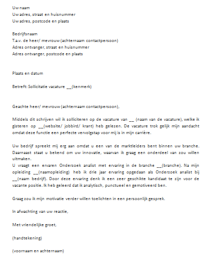 Opbouw Sollicitatiebrief