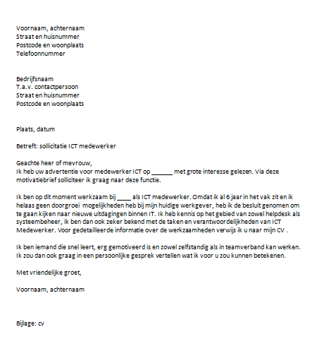 Sollicitatiebrief Ict Medewerker