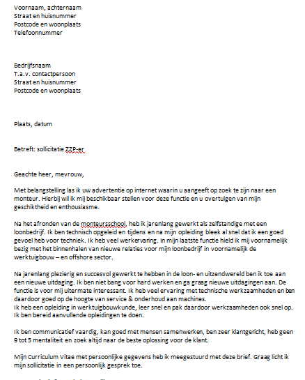 Sollicitatiebrief Zzper