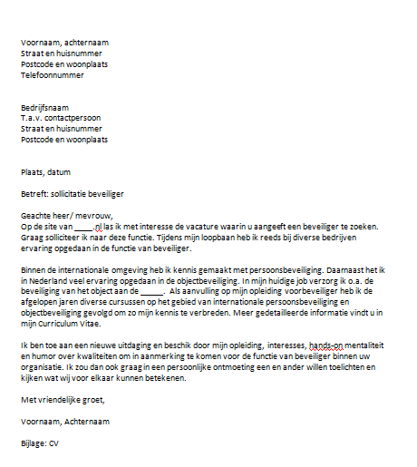 Voorbeeld Sollicitatiebrief Beveiliger