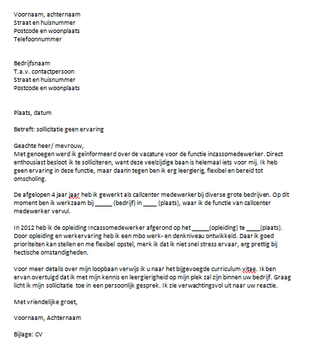 Sollicitatiebrief Geen Ervaring