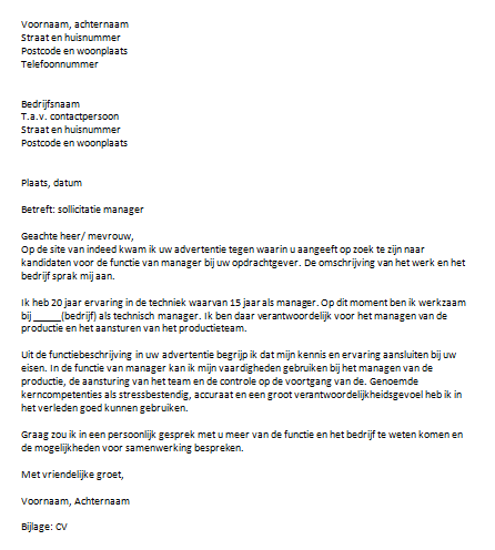 Motivatiebrief voorbeeld manager