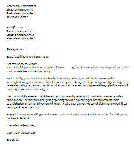 Sollicitatiebrief Werken Leren