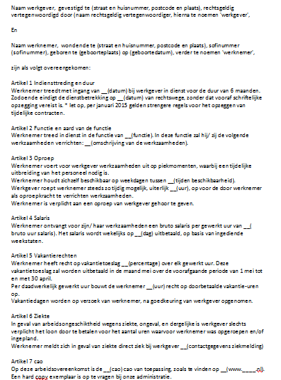 Voorbeeld 0 Uren Contract Png