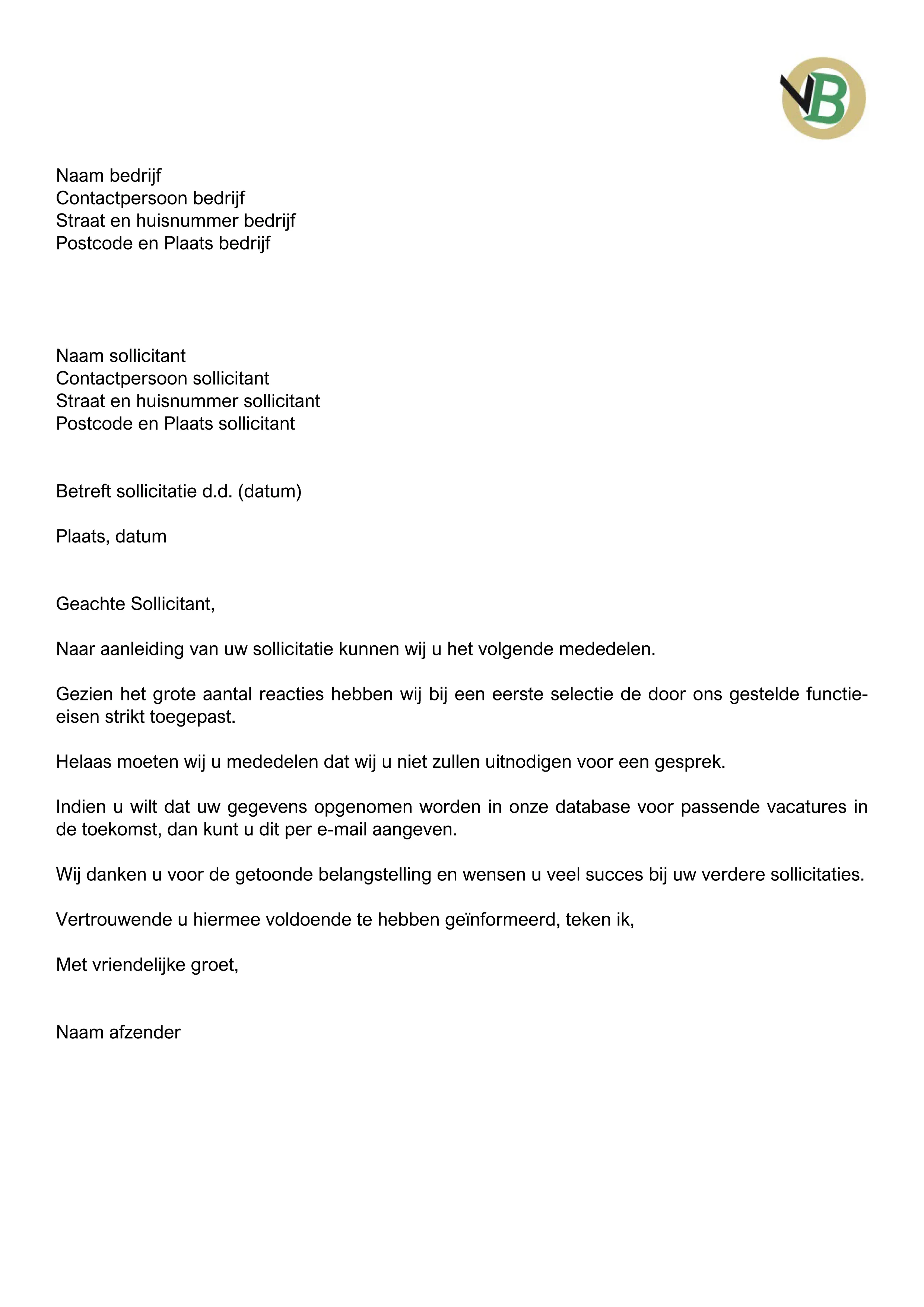 afwijzing open sollicitatie per mail