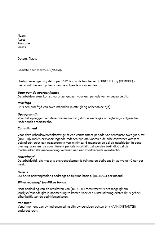 Arbeidsovereenkomst directeur