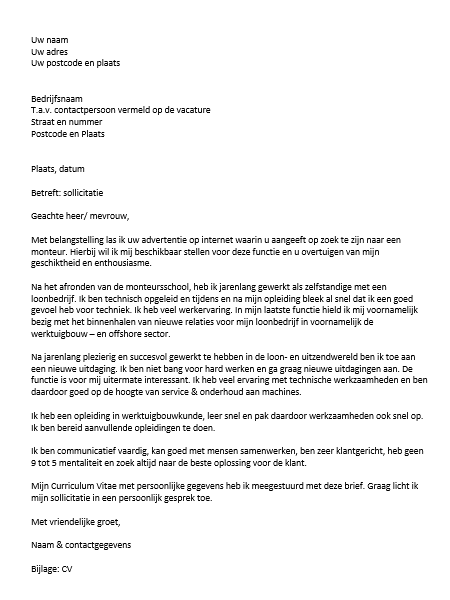 Voorbeeld Sollicitatiebrief