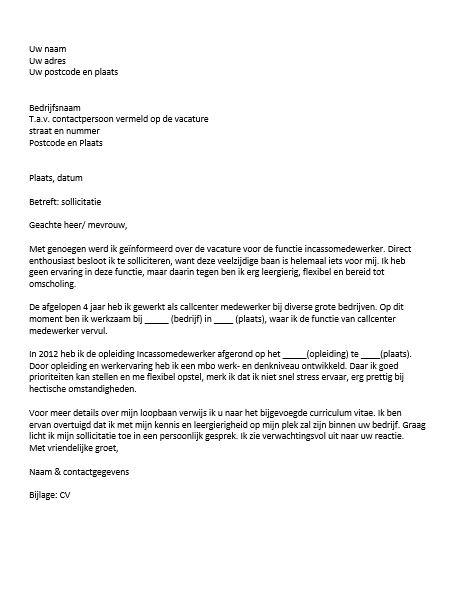 Sollicitatiebrief Geen Ervaring