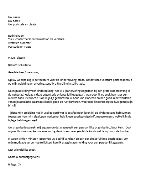 Voorbeeld Sollicitatiebrief Kinderopvang