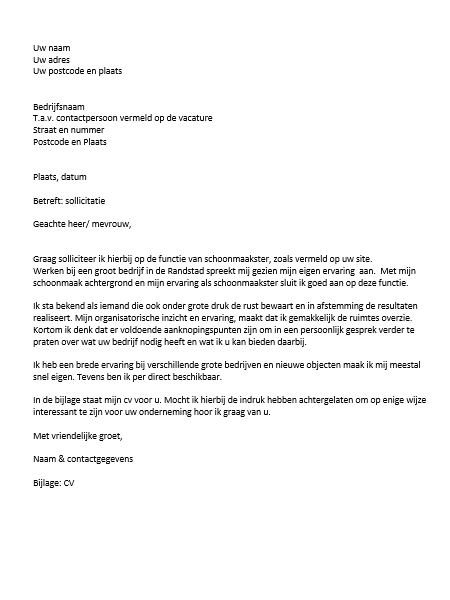 Sollicitatiebrief horeca zonder ervaring