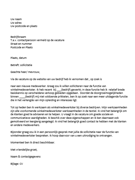 Voorbeeld Sollicitatiebrief