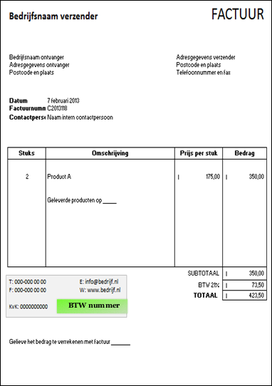 mosterd instant slachtoffer Factuur Indeling