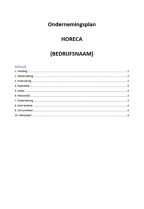 Ondernemingsplan horeca