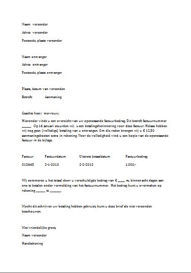 Voorbeeld Betalingsherinnering