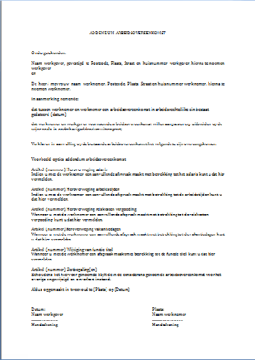 Addendum Arbeidsovereenkomst