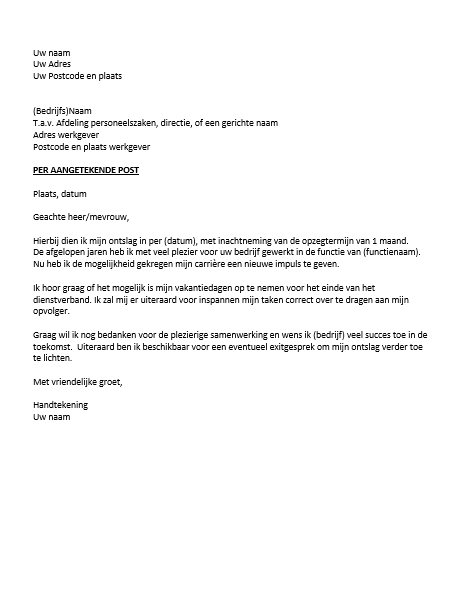 Voorbeeld Ontslagbrief Werknemer