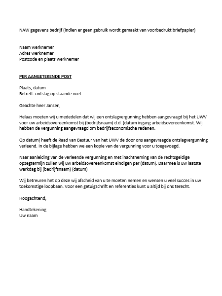 Ontslagbrief werkgever