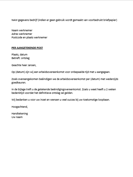 Ontslagbrief werkgever